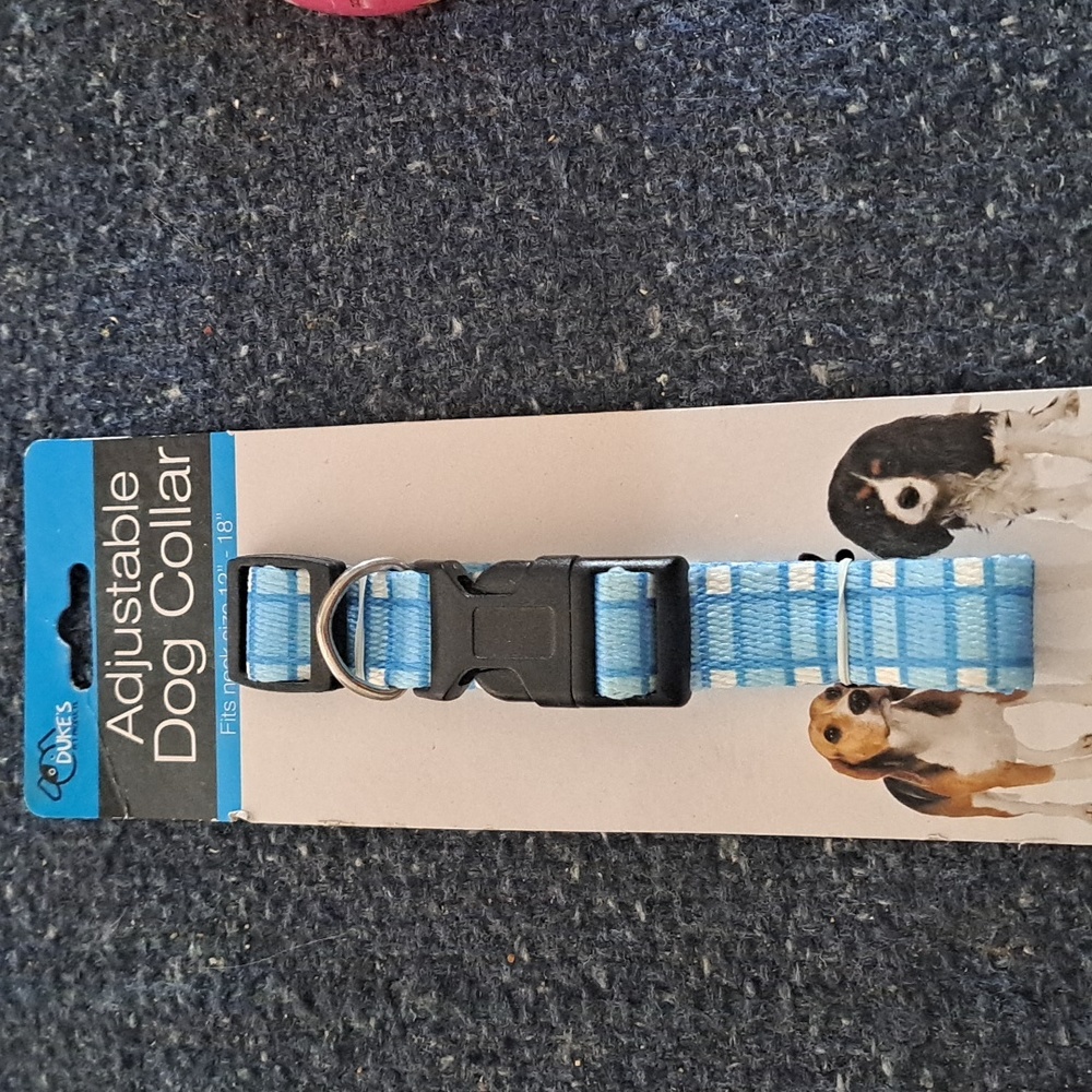 New Dog Adjustable Collar Plaid Blue Design Color Fits 12"-18" Neck Size